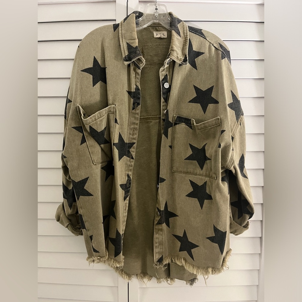 Green Denim Jacket with stars